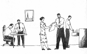 missionaries in the office - drawn by Gavin Ishmael