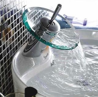 Glass Waterfall Bathroom Vessel Sink Faucet Tap