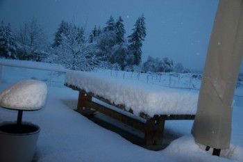 Snow On The Patio -- On My Favorite Table.