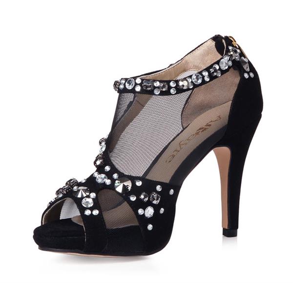 Diamond Black High Heel Shoes