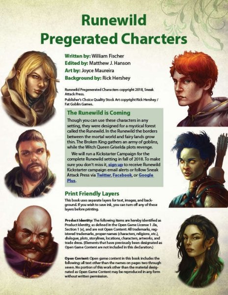 Runewild Pregenerated Characters