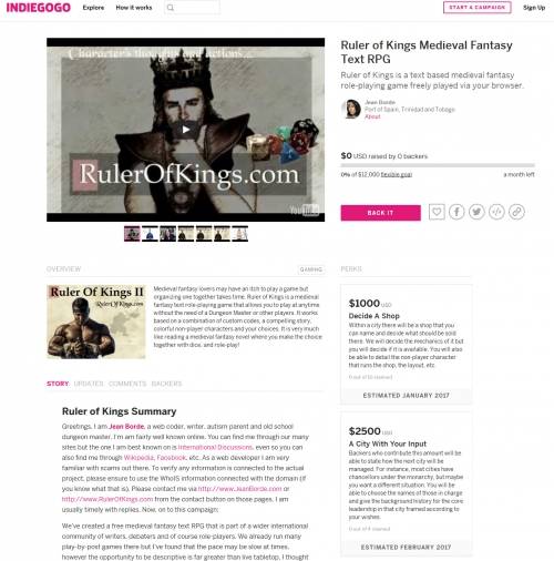 Crowdfunding For Ruler Of Kings II